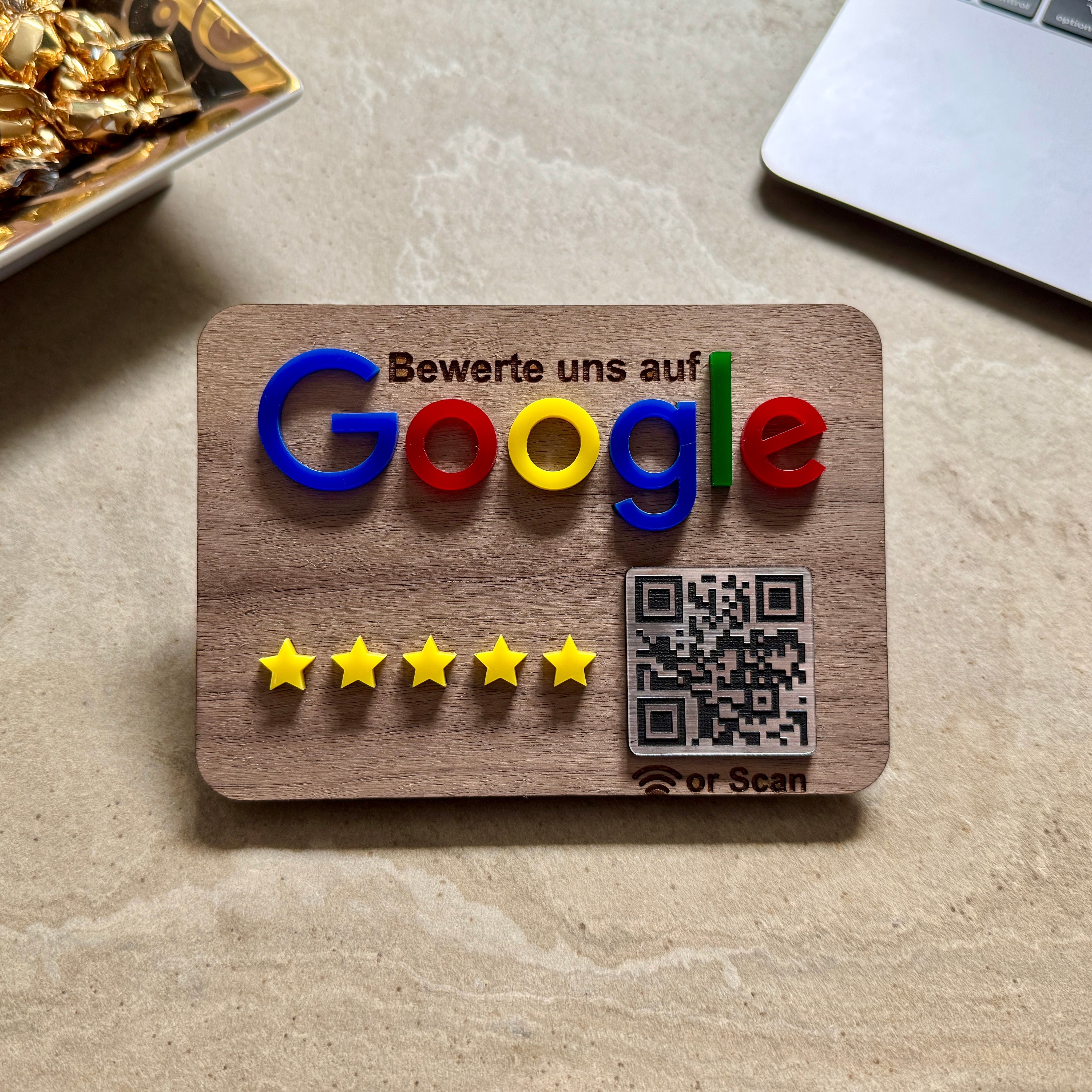 Google Bewertung Aufsteller Schild für Unternehmen Läden Shops Restaurants. QR Code und NFC