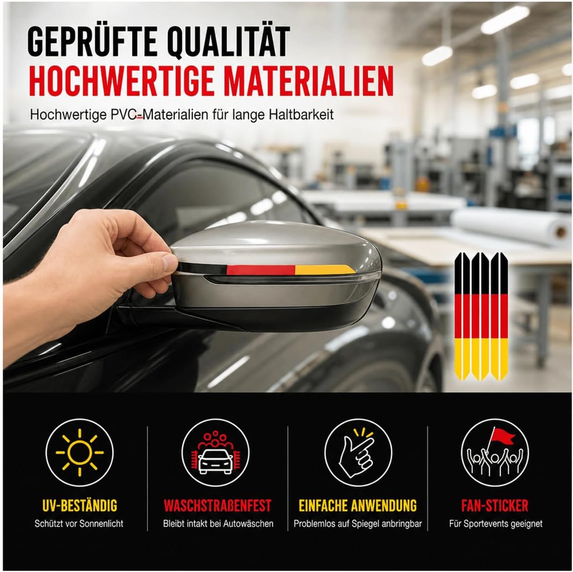 Deutschland Aufkleber für Autospiegel – Fan-Sticker – UV-beständig & Waschstraßenfest