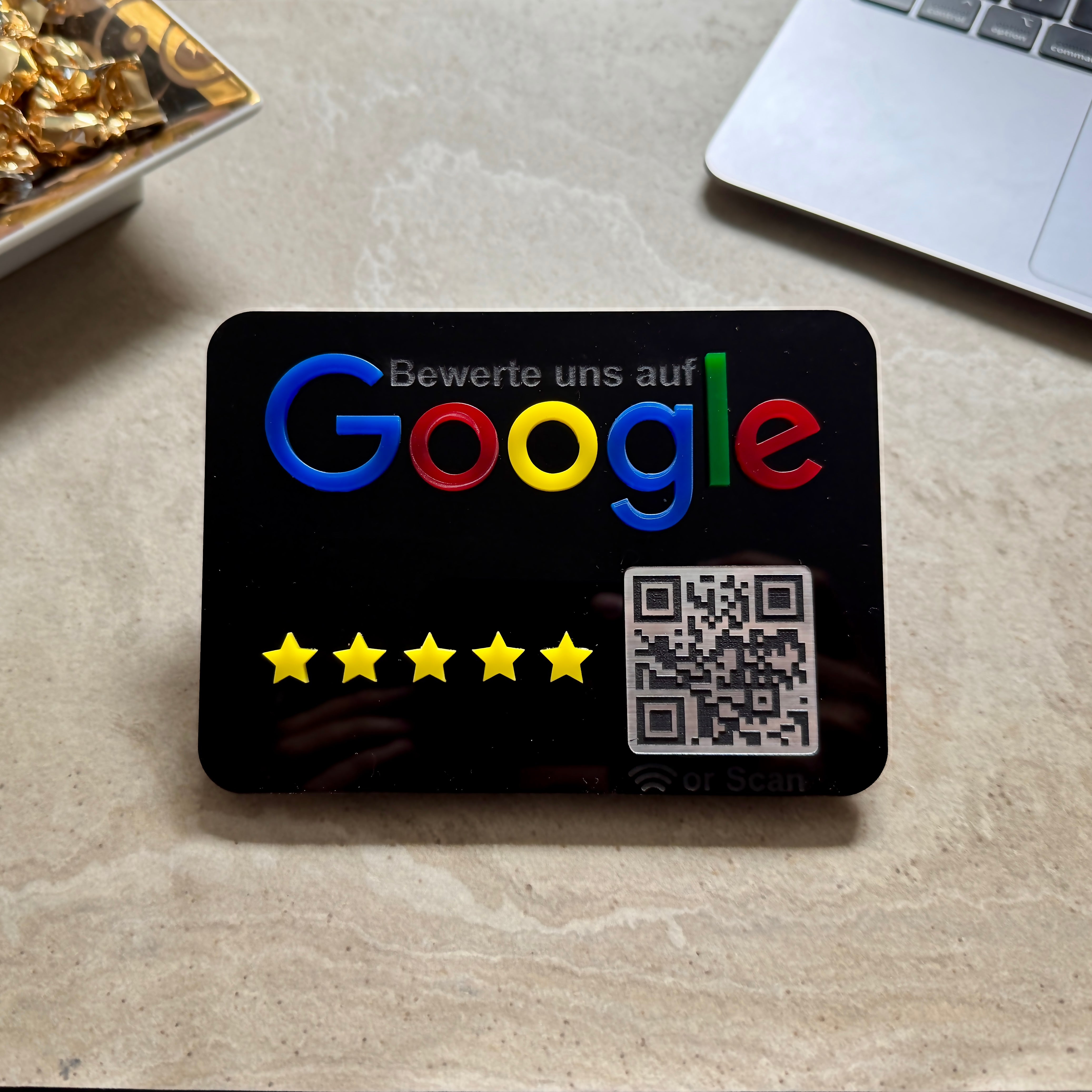 Google Bewertung Aufsteller Schild für Unternehmen Läden Shops Restaurants. QR Code und NFC