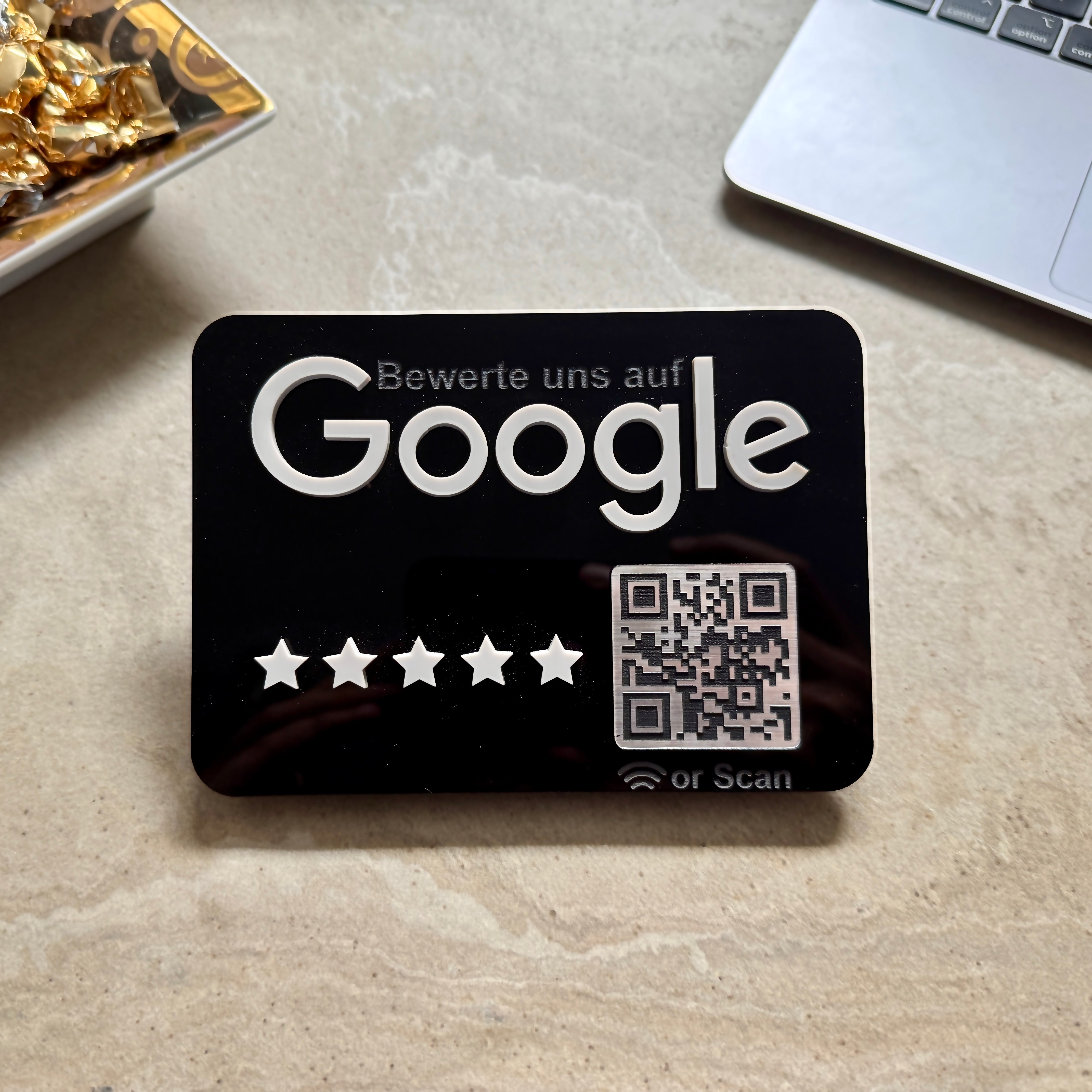 Google Bewertung Aufsteller Schild für Unternehmen Läden Shops Restaurants. QR Code und NFC
