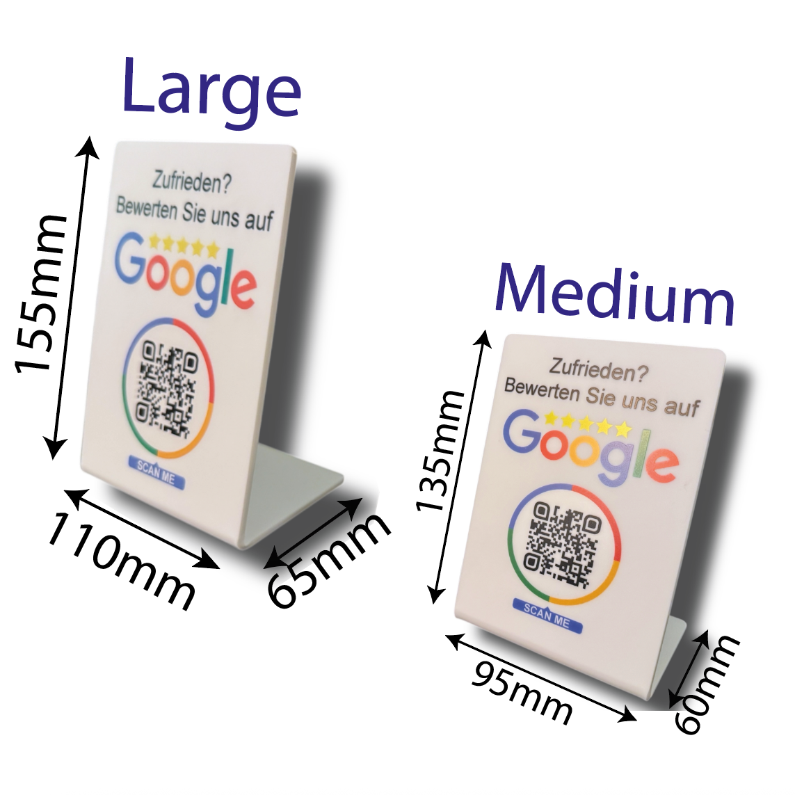 Google Bewertung Aufsteller Schild für Unternehmen Läden Shops Restaurants. QR Code und NFC V3
