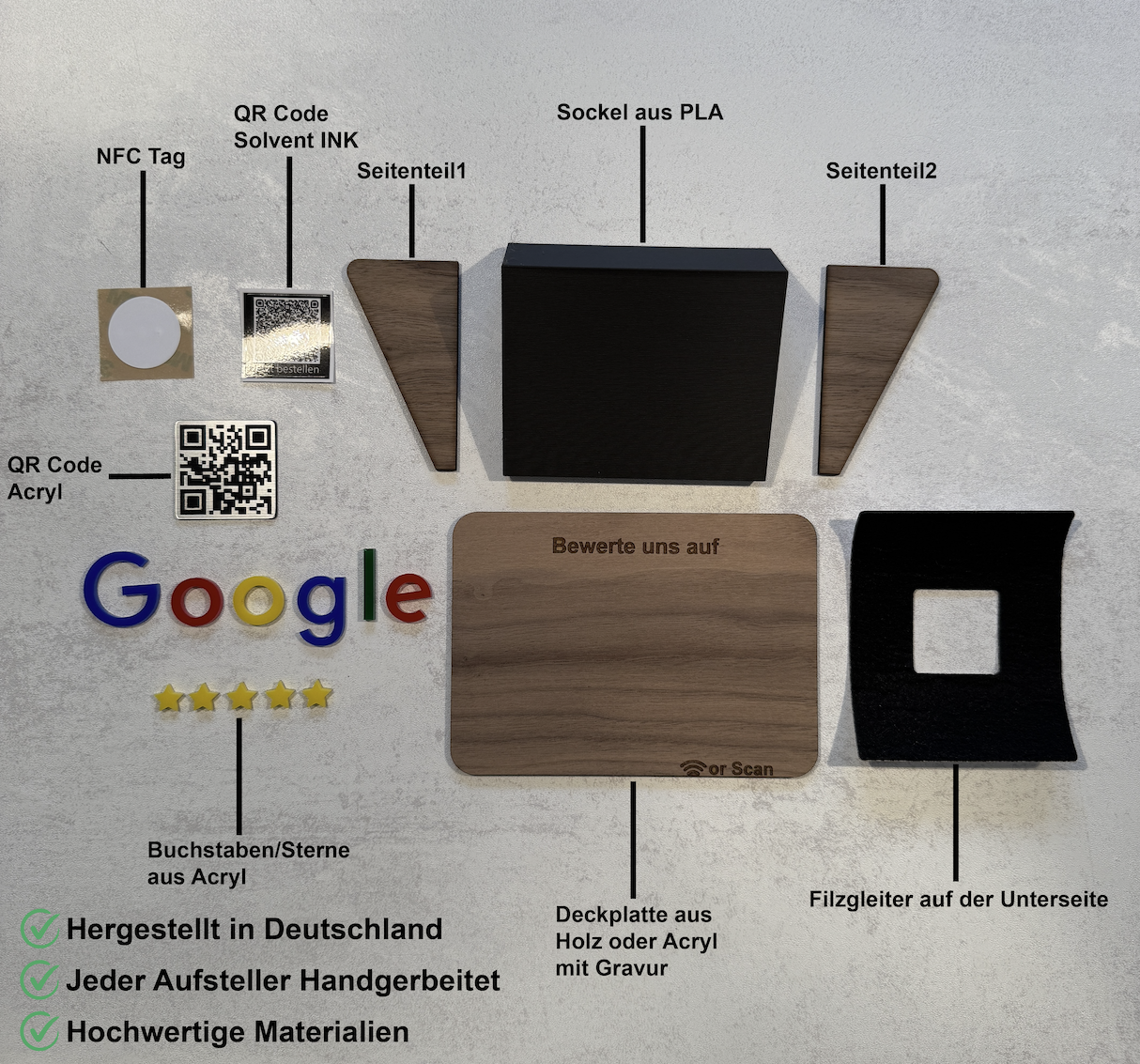 Google Bewertung Aufsteller Schild für Unternehmen Läden Shops Restaurants. QR Code und NFC