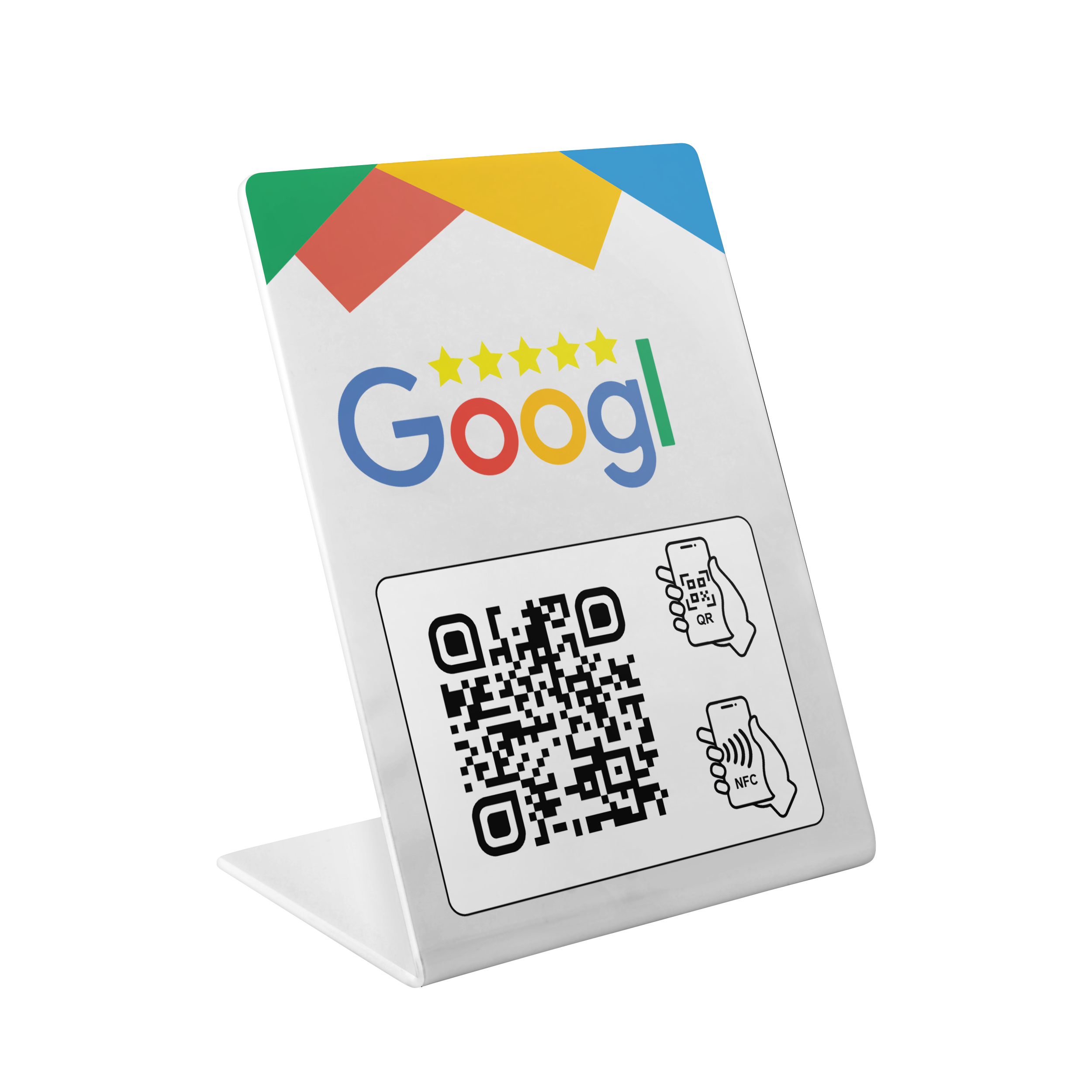 Google Bewertung Aufsteller Schild für Unternehmen Läden Shops Restaurants. QR Code und NFC V2