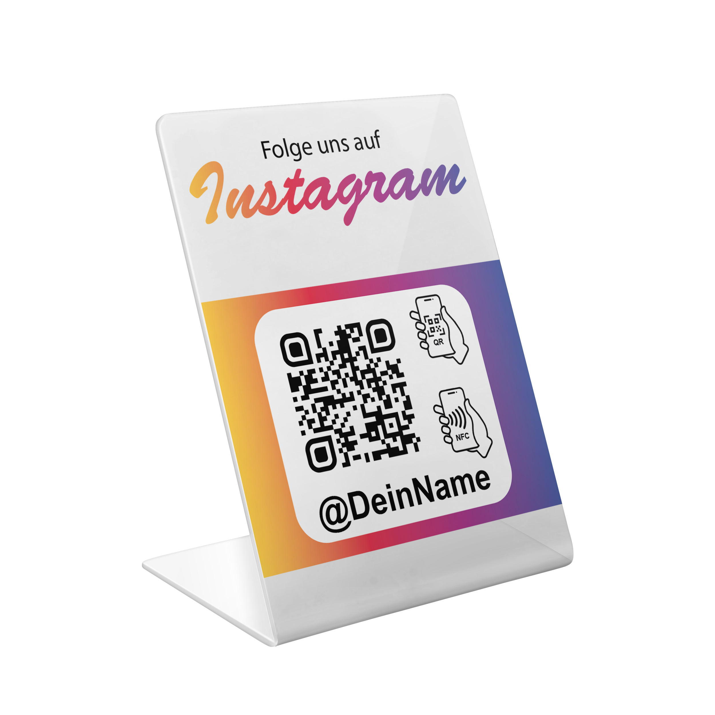 Instagram Aufsteller Schild für Unternehmen Läden Shops Restaurants. QR Code und NFC