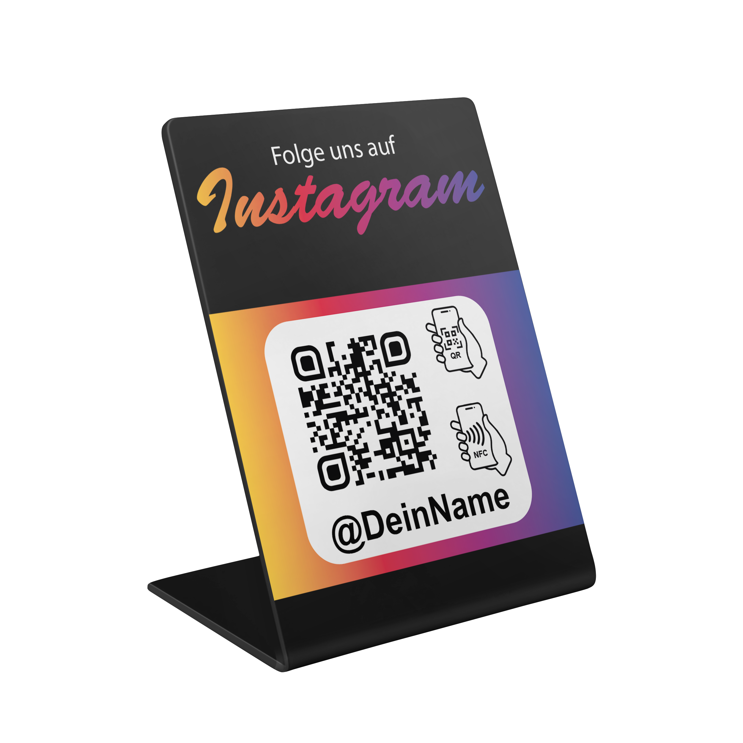Instagram Aufsteller Schild für Unternehmen Läden Shops Restaurants. QR Code und NFC
