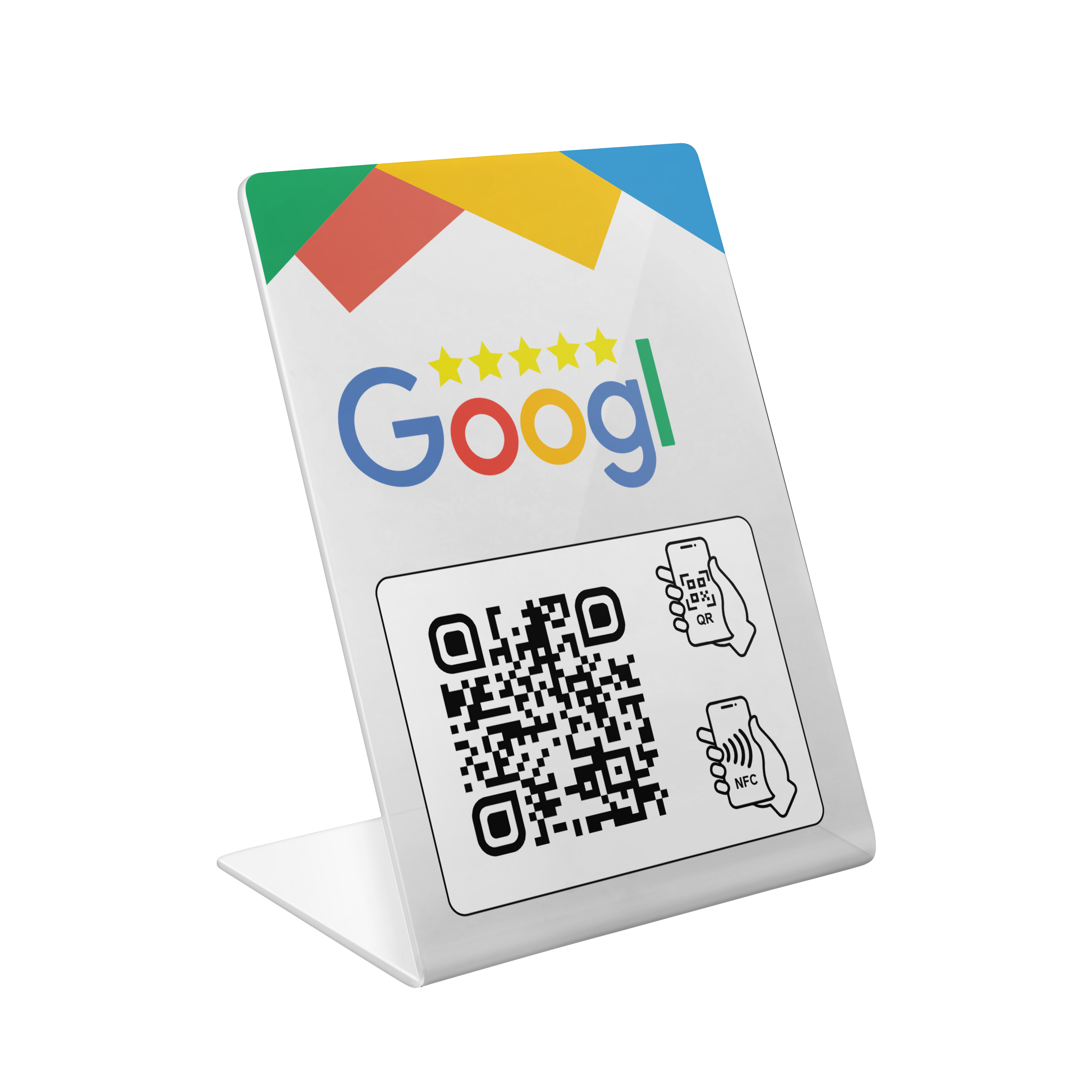 Google Bewertung Aufsteller Schild für Unternehmen Läden Shops Restaurants. QR Code und NFC V2