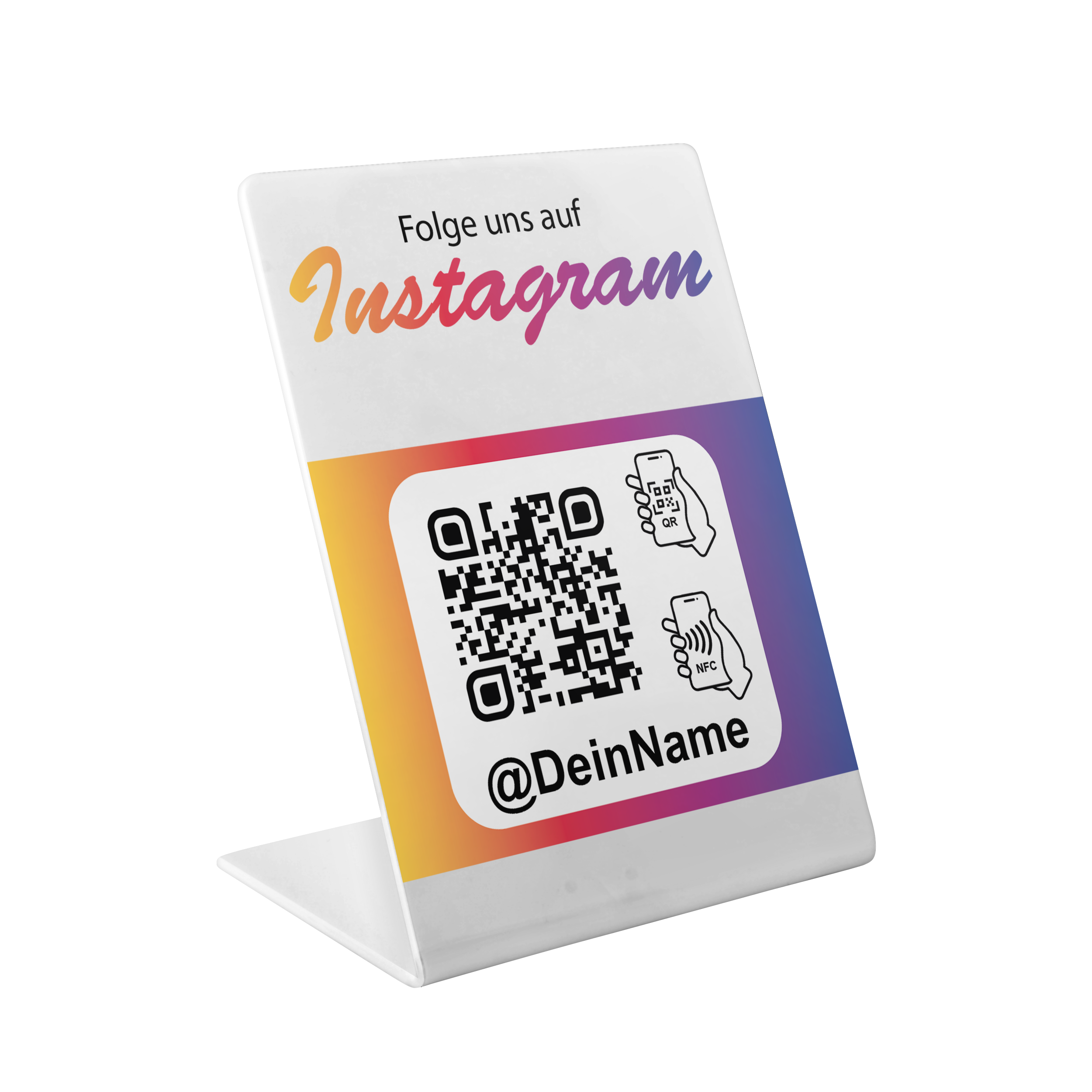 Instagram Aufsteller Schild für Unternehmen Läden Shops Restaurants. QR Code und NFC