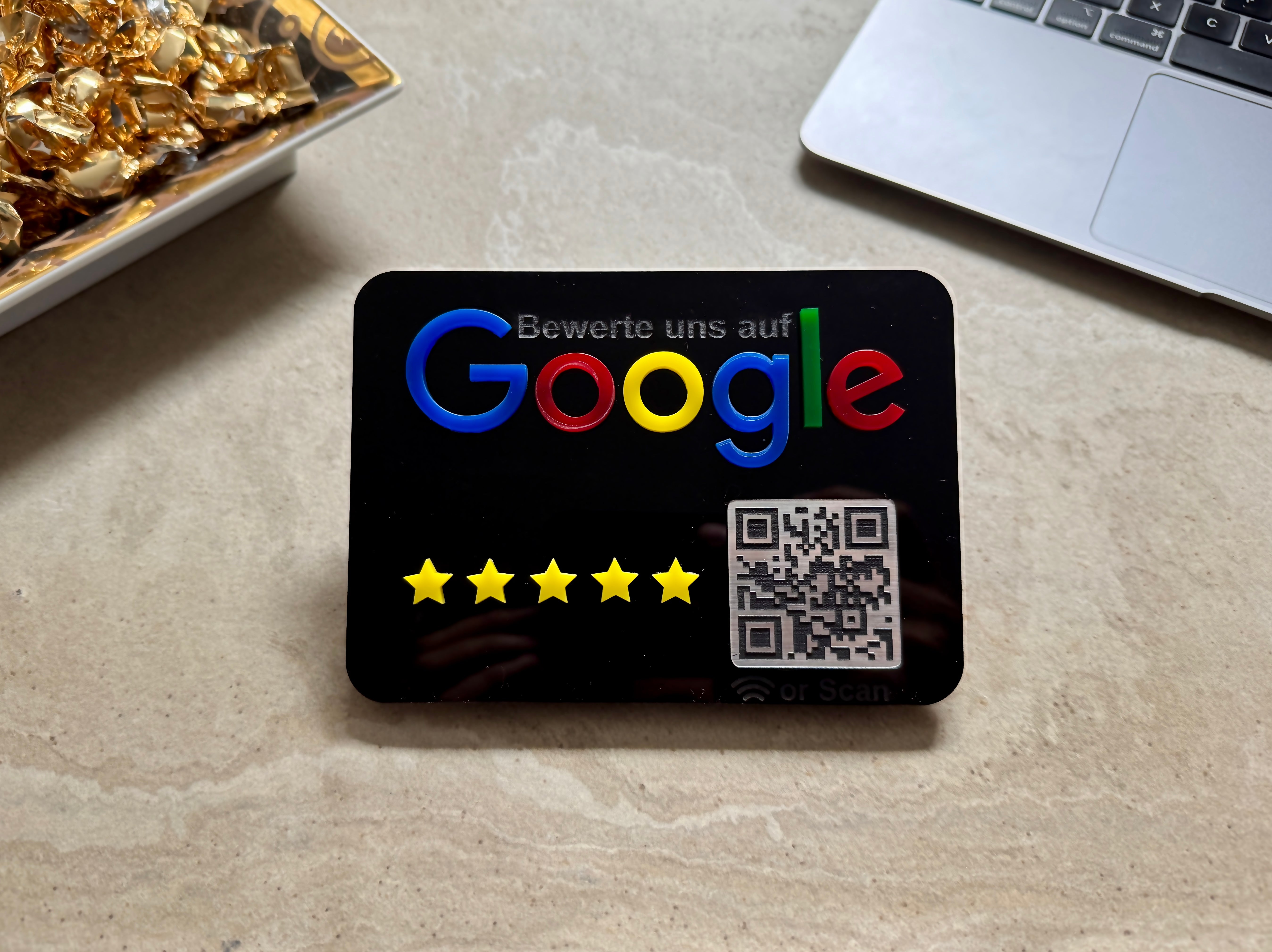 Google Bewertung Aufsteller Schild für Unternehmen Läden Shops Restaurants. QR Code und NFC