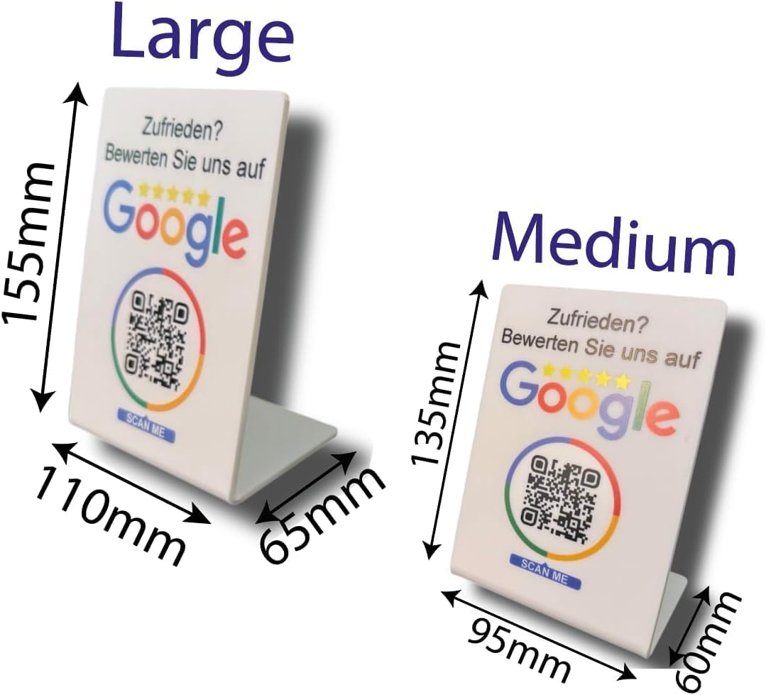 Bewertungs Aufsteller Schild für Unternehmen Läden Shops Restaurants. QR Code und NFC eigenes Design - TF Skins UG