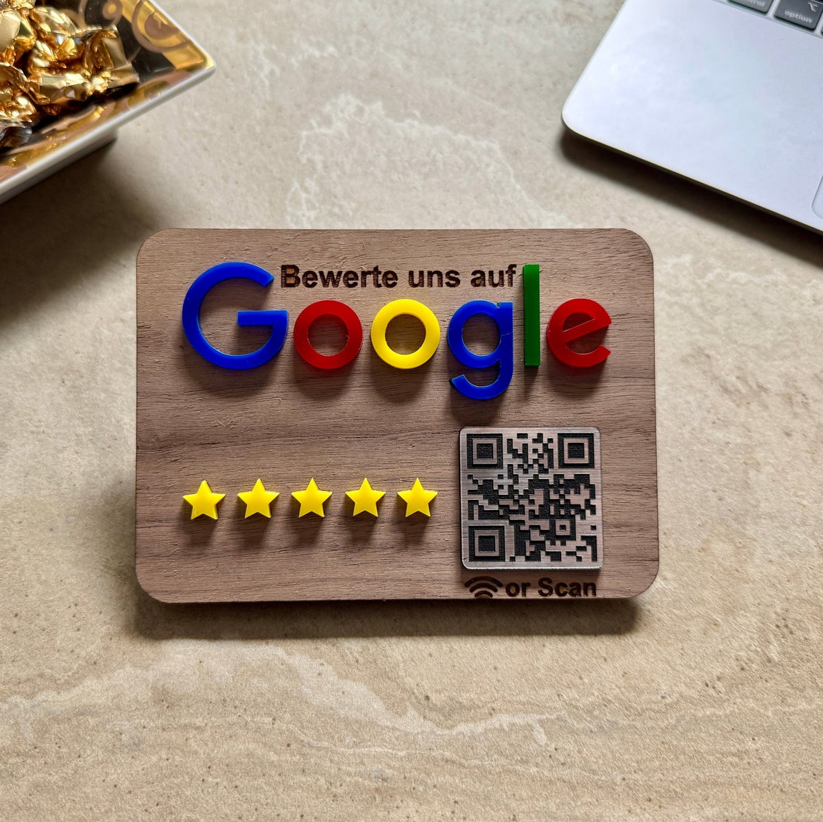 Google Bewertung Aufsteller Schild für Unternehmen Läden Shops Restaurants. QR Code und NFC - TF Skins UG