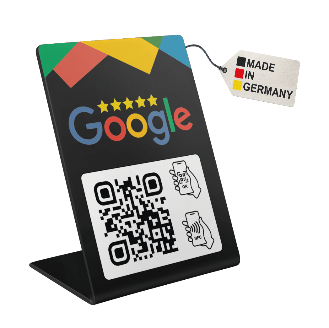 Google Bewertung Aufsteller Schild für Unternehmen Läden Shops Restaurants. QR Code und NFC V2 - TF Skins UG