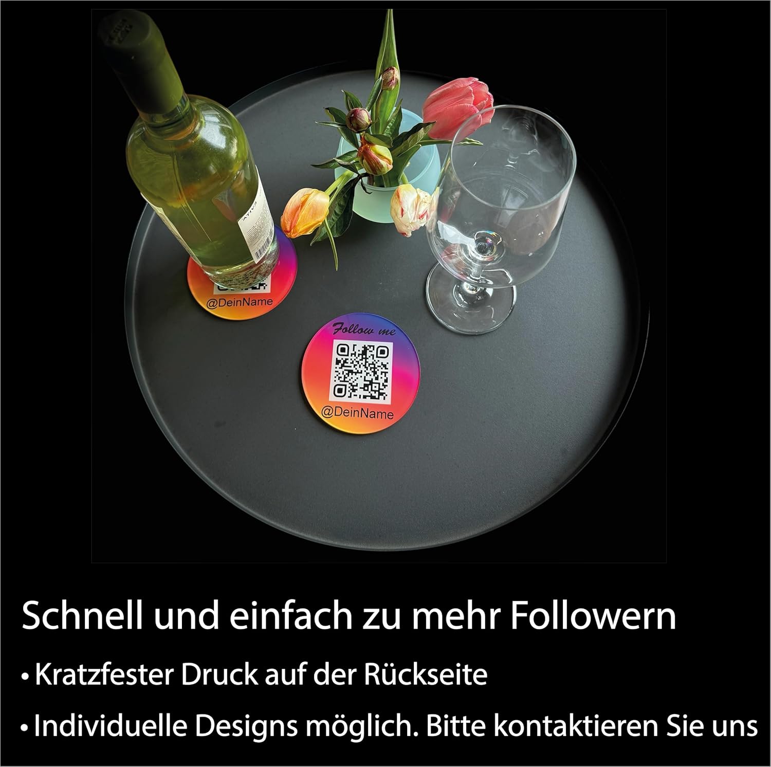 Instagram Acryl Aufsteller rund 10cm Durchmesser mit QR Code