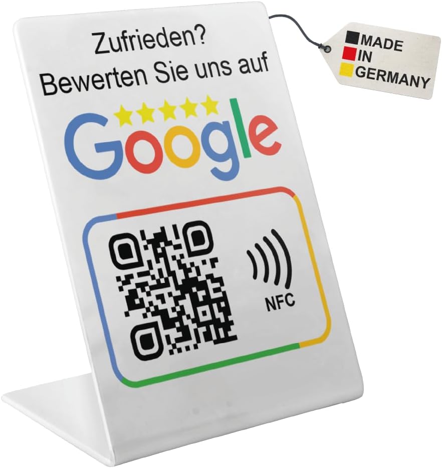 Google Bewertung Aufsteller mit QR Code & NFC für Shops, Restaurants - Steigern Sie Ihre Kundenbewertungen!