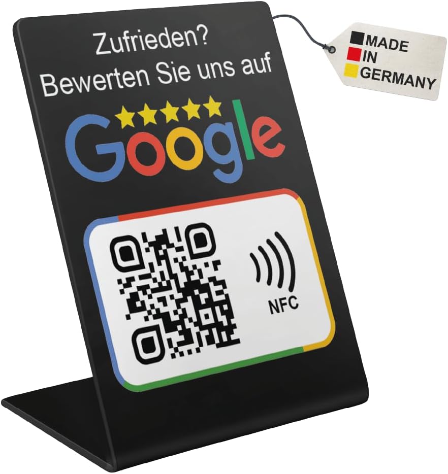 Google Bewertung Aufsteller Schild für Unternehmen Läden Shops Restaurants. QR Code und NFC V5