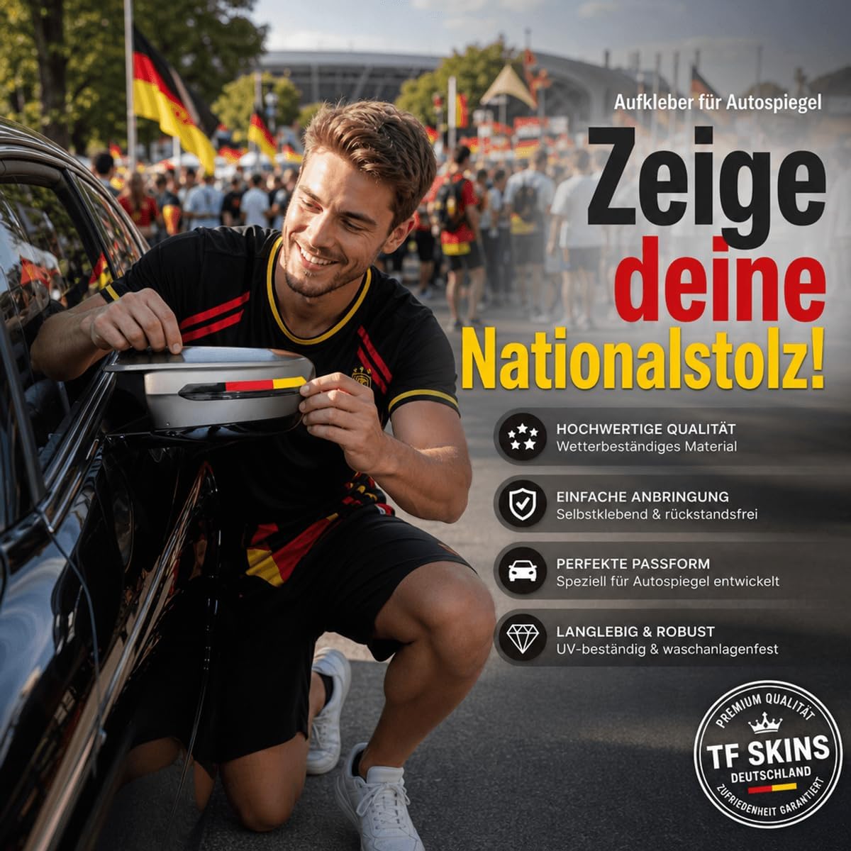 Deutschland Aufkleber für Autospiegel – Fan-Sticker – UV-beständig & Waschstraßenfest