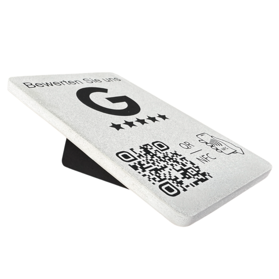 Google Bewertung Aufsteller Schild Beton für Unternehmen Läden Shops Restaurants. QR Code und NFC