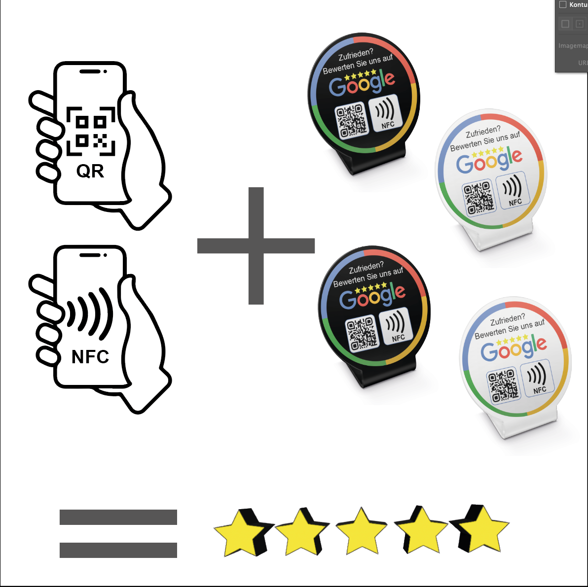Fertig eingerichteter Acryl NFC Aufsteller für Google Bewertungen - 1 oder 2 Stück, mit QR-Code für einfache Kundenfeedback