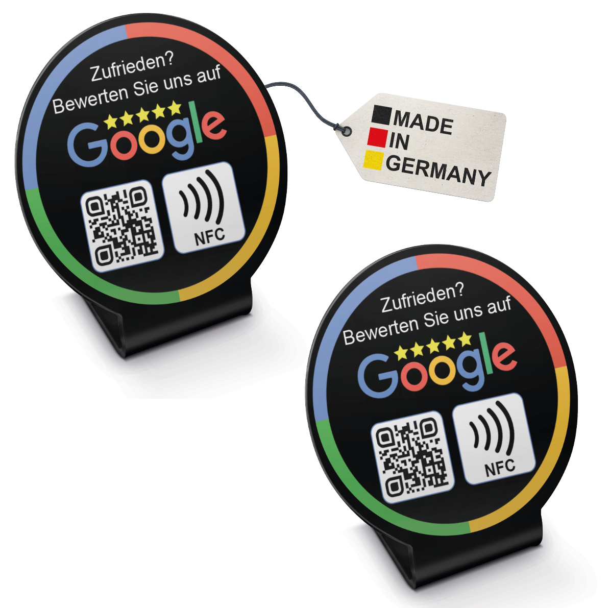 Fertig eingerichteter Acryl NFC Aufsteller für Google Bewertungen - 1 oder 2 Stück, mit QR-Code für einfache Kundenfeedback