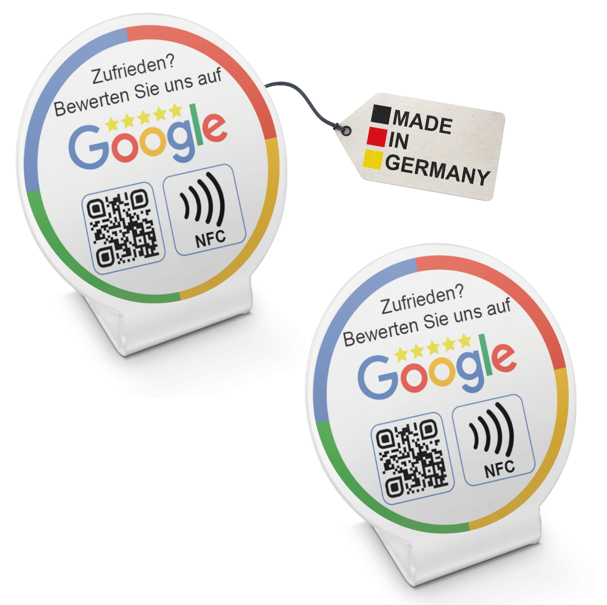 Fertig eingerichteter Acryl NFC Aufsteller für Google Bewertungen - 1 oder 2 Stück, mit QR-Code für einfache Kundenfeedback