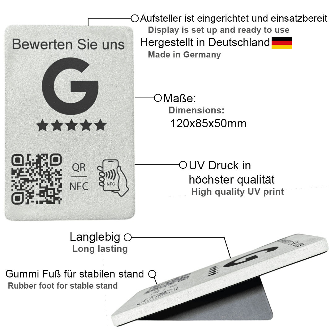 Google Bewertung Aufsteller Schild Beton für Unternehmen Läden Shops Restaurants. QR Code und NFC - TF Skins UG