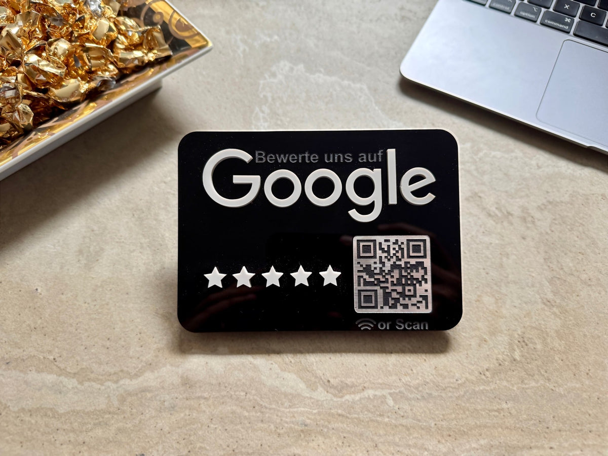 Google Bewertung Aufsteller Schild für Unternehmen Läden Shops Restaurants. QR Code und NFC - TF Skins UG