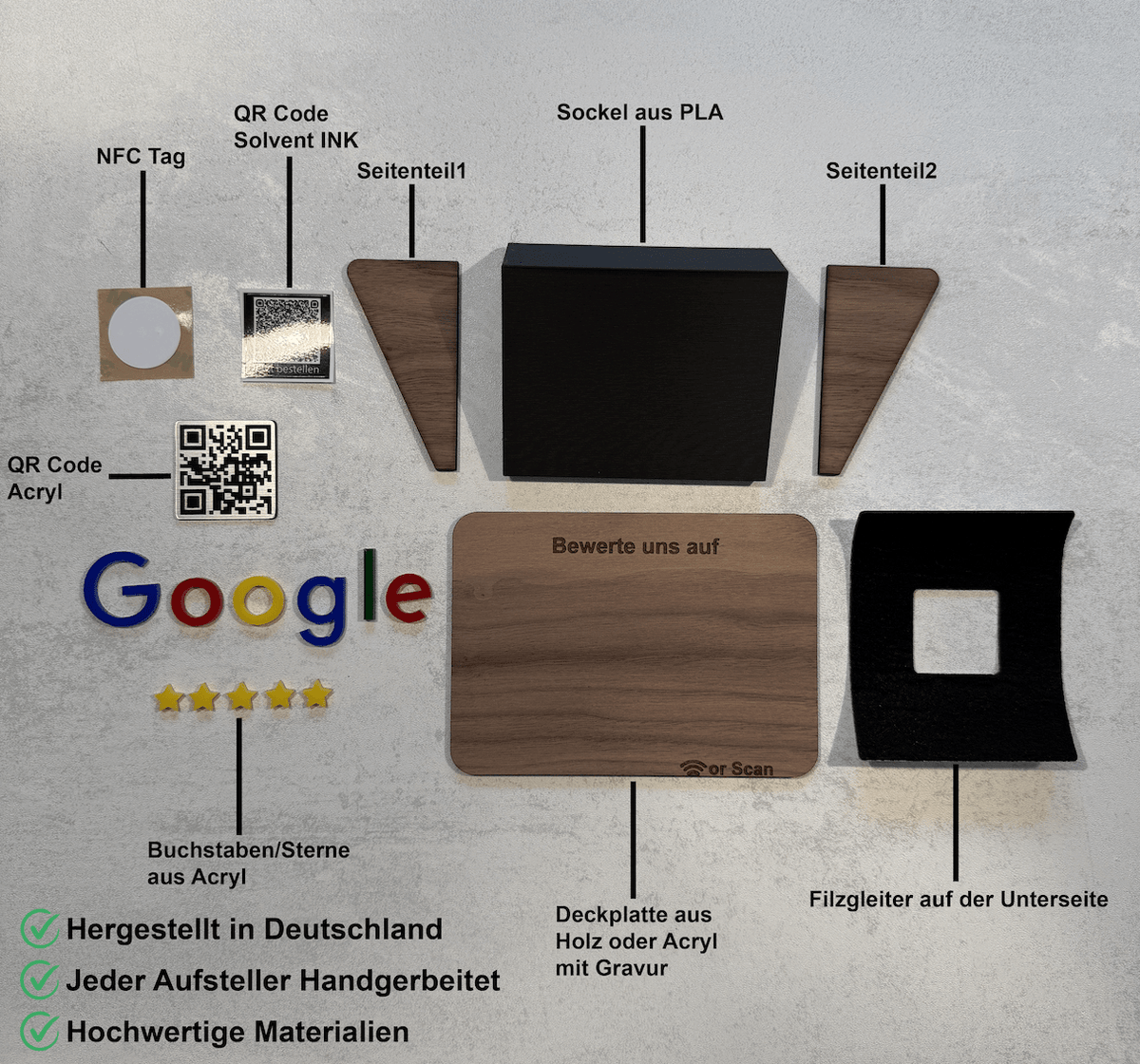 Google Bewertung Aufsteller Schild für Unternehmen Läden Shops Restaurants. QR Code und NFC - TF Skins UG