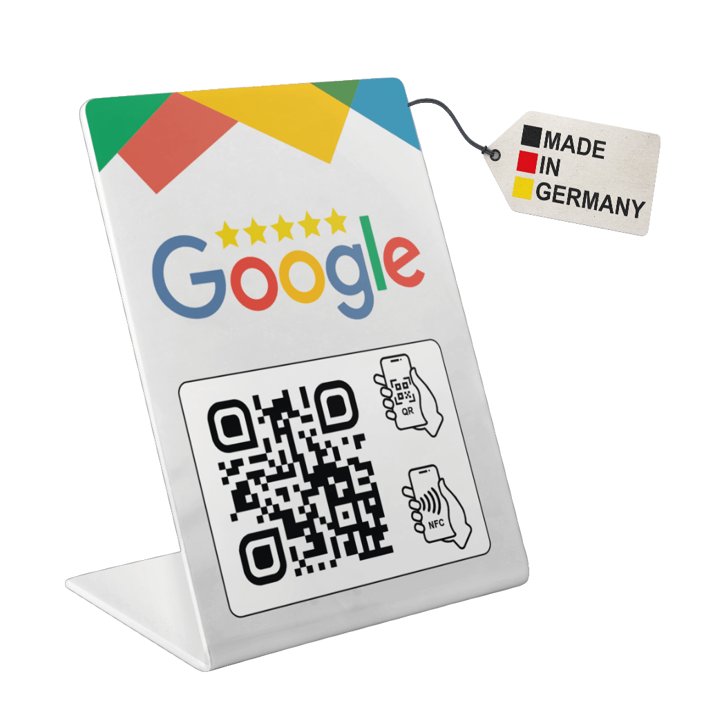 Google Bewertung Aufsteller Schild für Unternehmen Läden Shops Restaurants. QR Code und NFC V2 - TF Skins UG